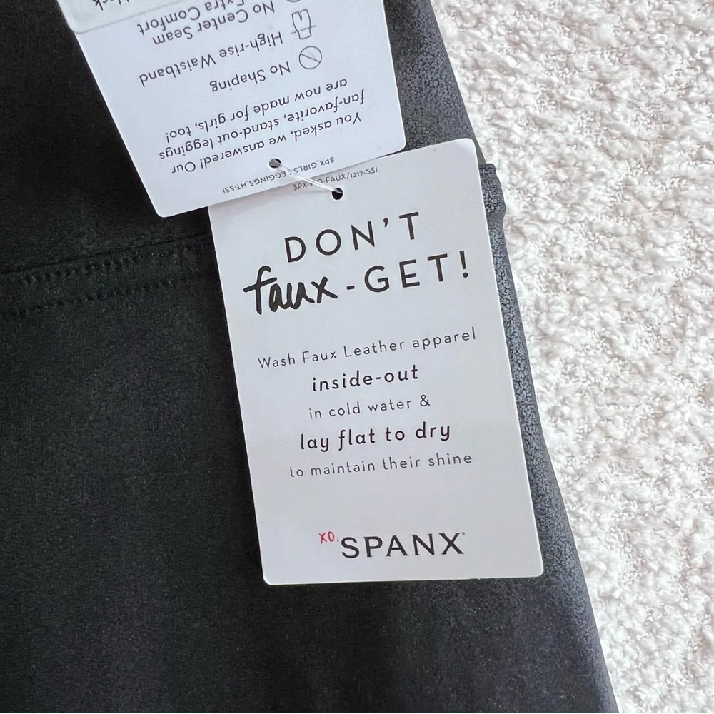 Spanx NWT Girls Black Faux Leather Non‎ Shaping Leggings Pants Size Small 7/8